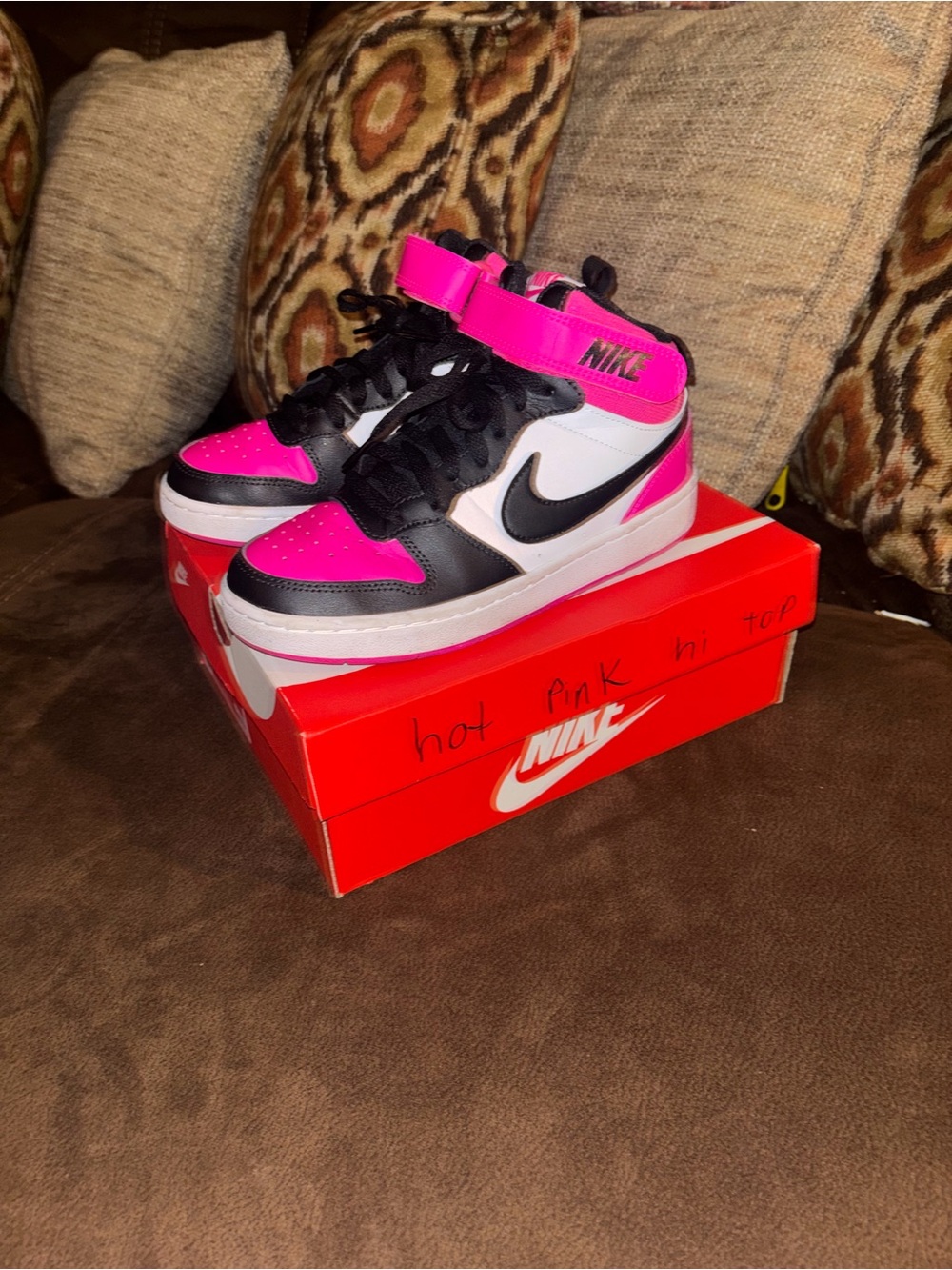 Nike Kids Hot Pink, Black & White High-Top Sneakers